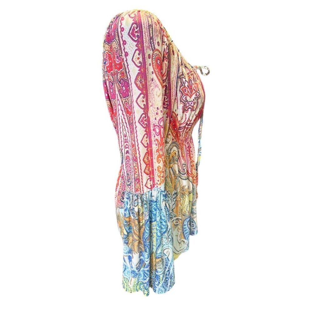 Boston Proper Blouse Womens XS Multicolor Paisley Boho Tunic Bell Sleeve - Picture 5 of 8